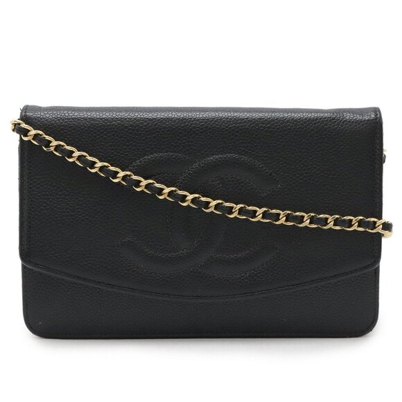 CHANEL Black Caviar Leather Logo Shoulder Bag - Picture 1 of 9